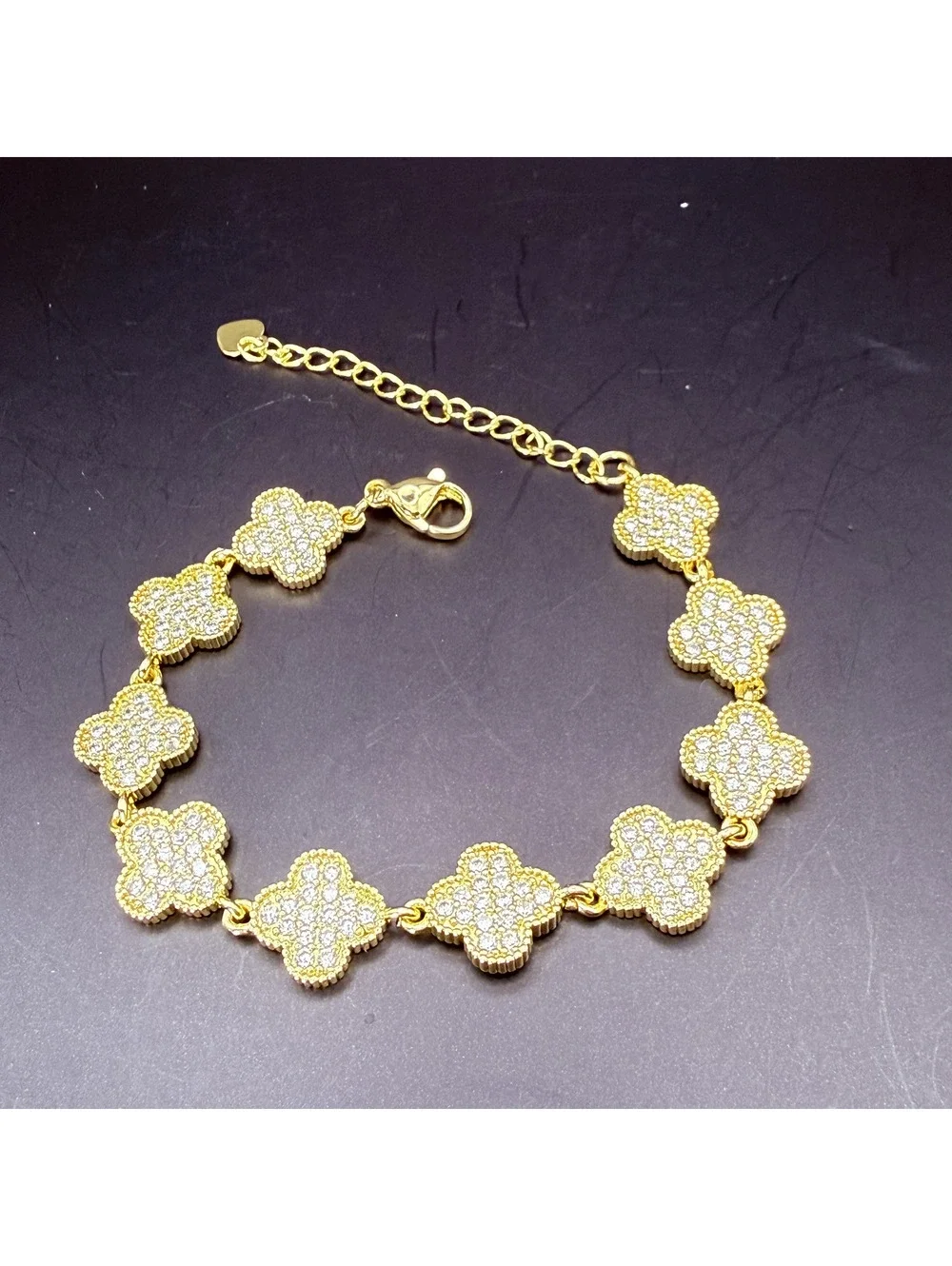 candy+clover gold pave crystal clover gold tone station bracelet
